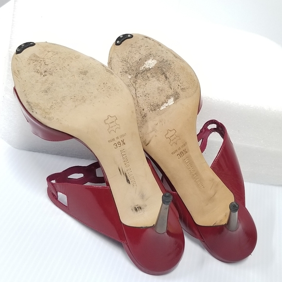 Manolo Blahnik patent Leather Red Stiletto Heels slippers Slides mules sandals - Picture 15 of 15